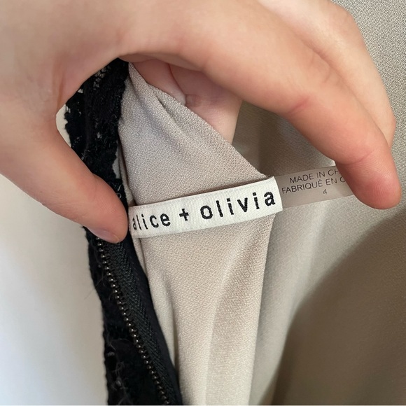 Alice + Olivia Mia Lace Maxi Dress Black See Through Deep Plunge V Neck Slit 4 - Picture 8 of 14